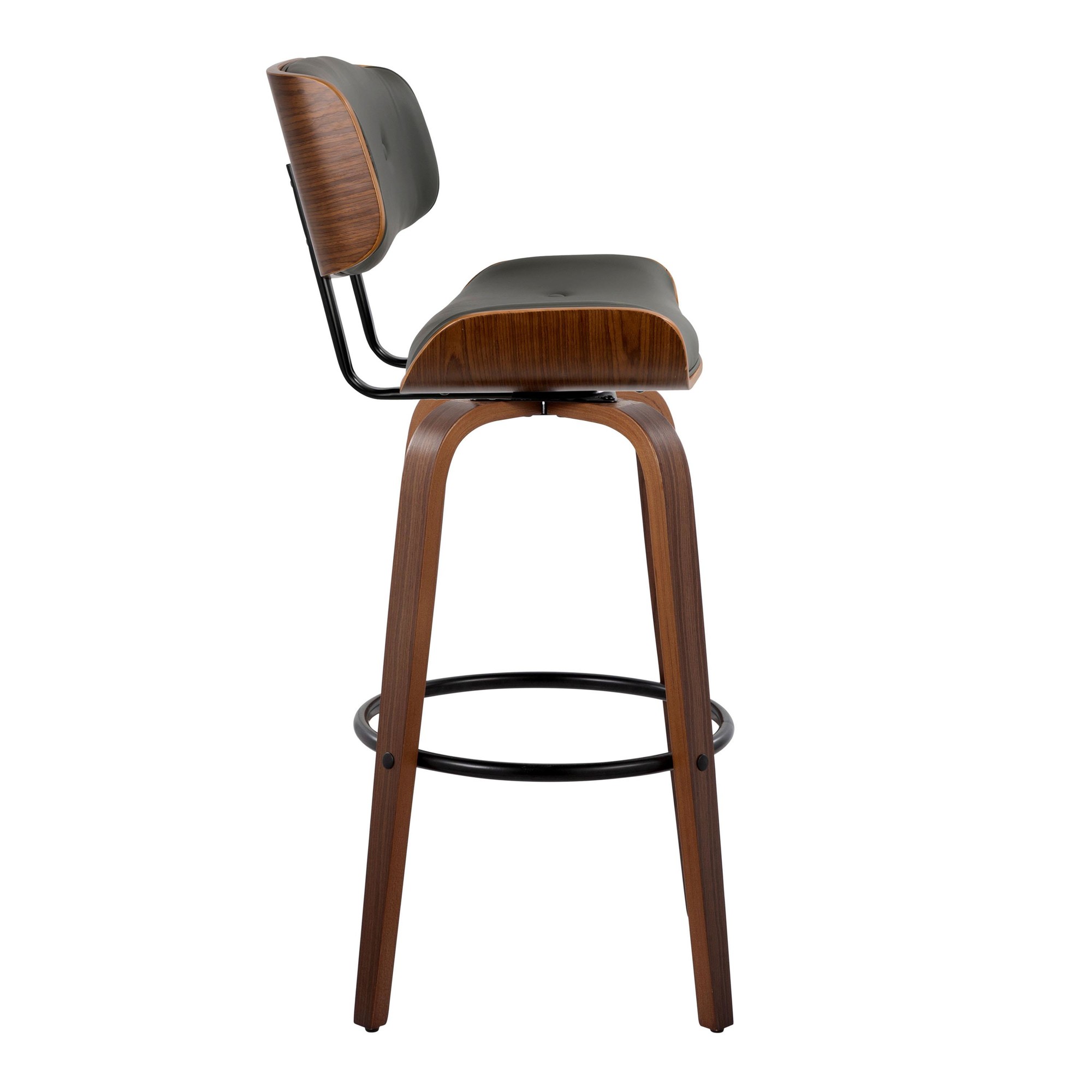 Lombardi 30 Mid-Century Modern Walnut and Grey Barstools (Set of 2) 7 Lombardi 30 Mid-Century Modern Walnut and Grey Barstools (Set of 2) - Image 7