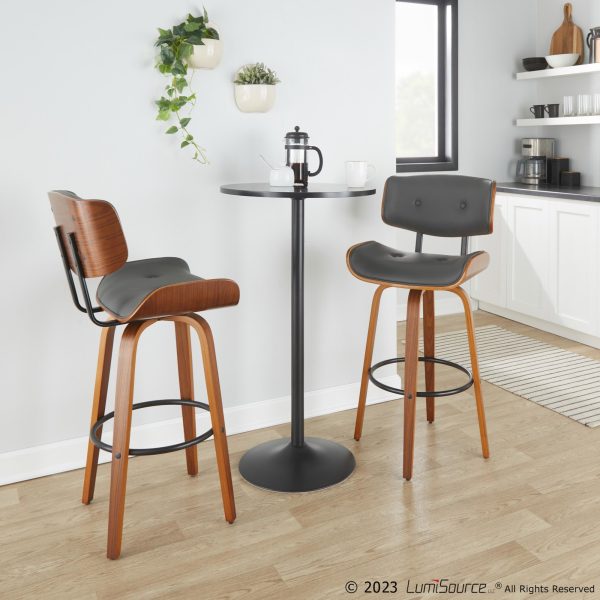 Lombardi 30 Mid Century Modern Walnut and Grey Barstools Set of 2