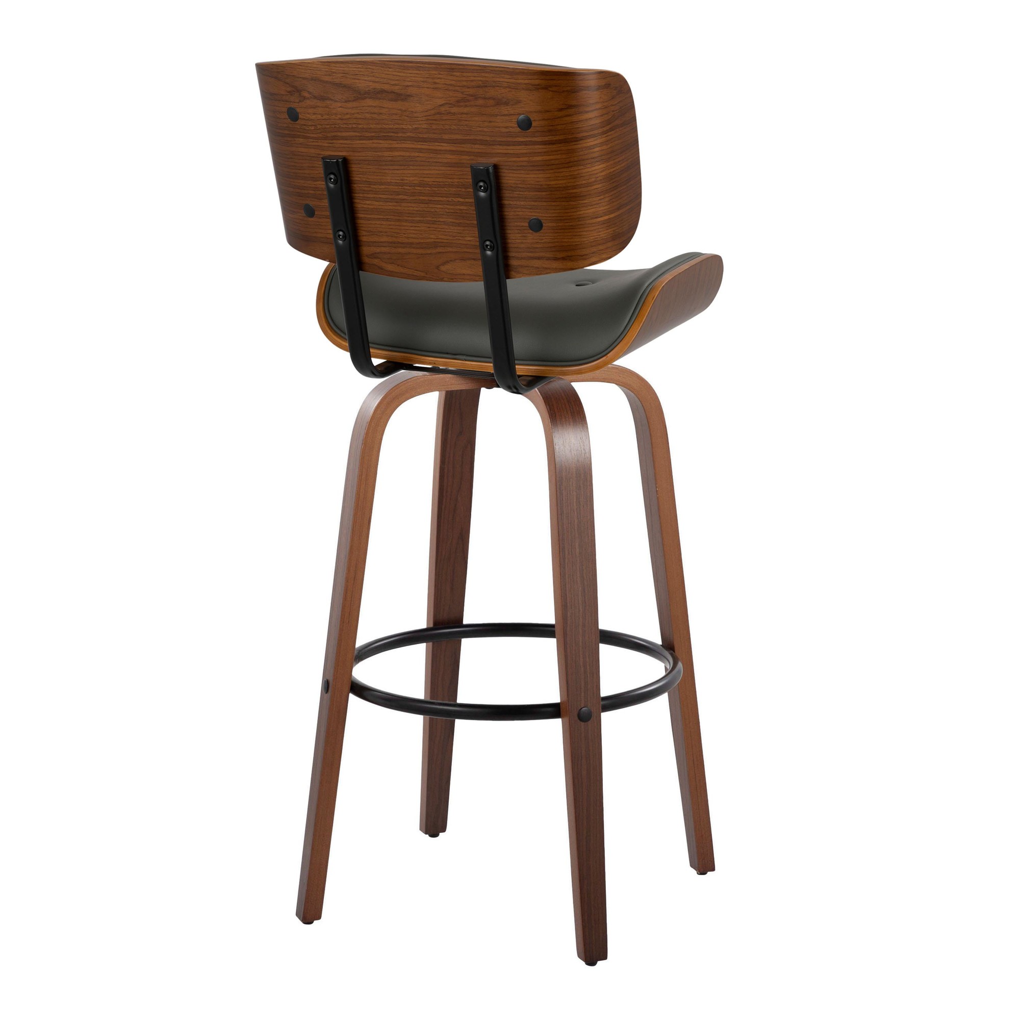 Lombardi 30 Mid-Century Modern Walnut and Grey Barstools (Set of 2) 8 Lombardi 30 Mid-Century Modern Walnut and Grey Barstools (Set of 2) - Image 8