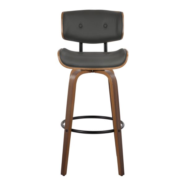 Lombardi 30 Mid Century Modern Walnut and Grey Barstools Set of 2 9