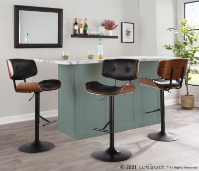 Lombardi Black Mid-Century Modern Swivel Bar Stools (Set of 2)