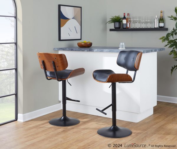 Lombardi Black Mid Century Modern Swivel Bar Stools Set of 2 5