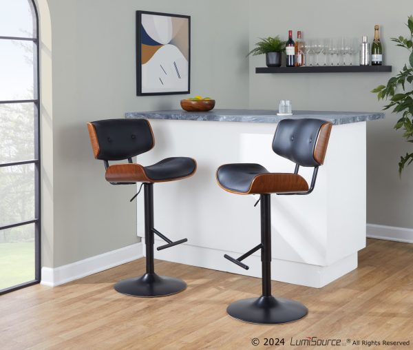 Lombardi Black Mid Century Modern Swivel Bar Stools Set of 2 6