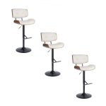 Lombardi Cream Faux Leather Mid-Century Barstool Set (Set of 3)
