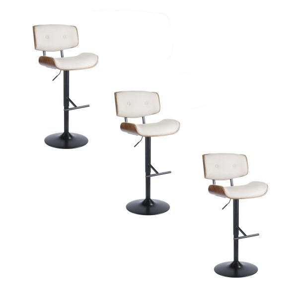 Lombardi Cream Faux Leather Mid Century Barstool Set Set of 3 3