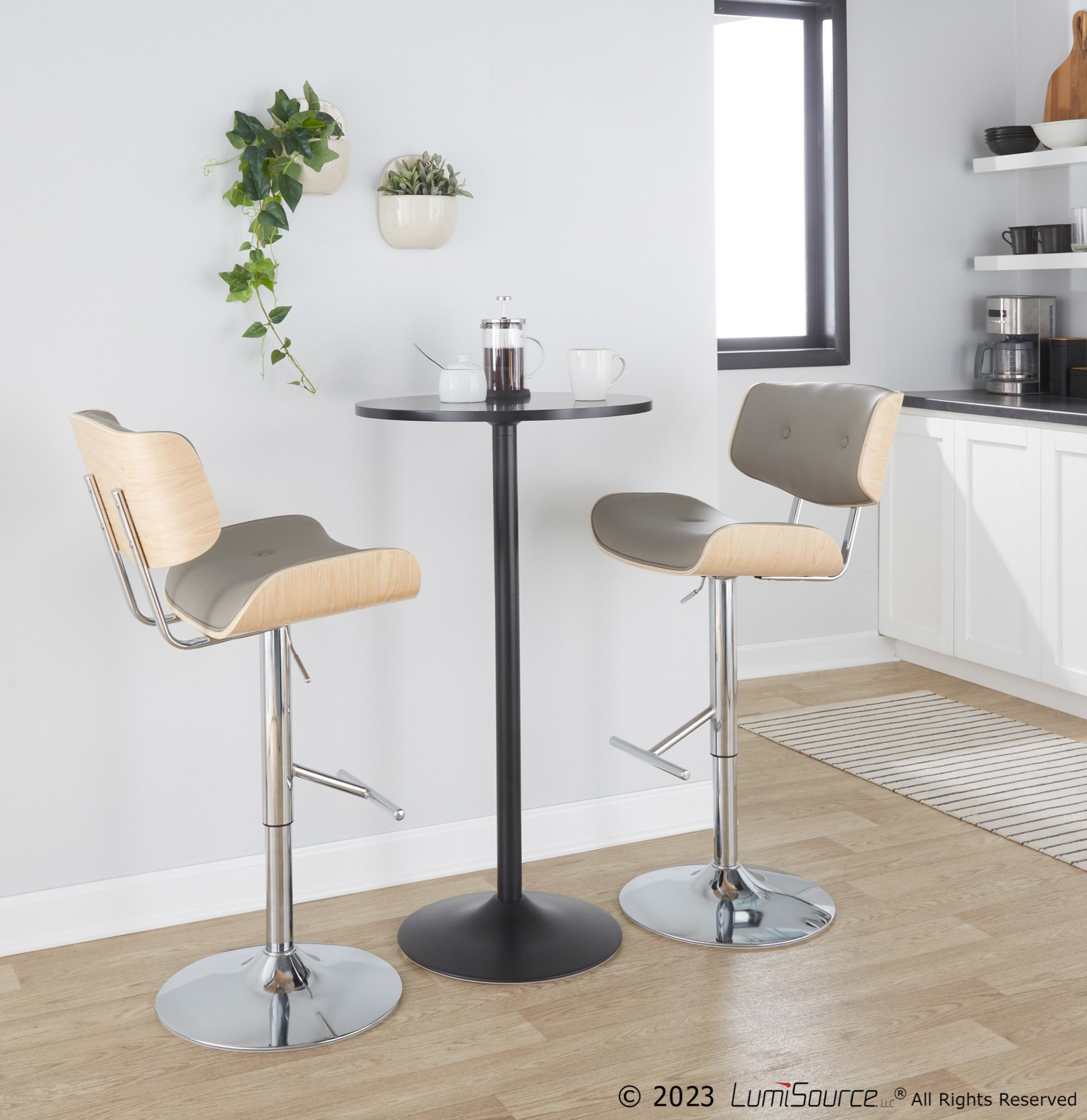 Lombardi Light Grey Mid-Century Modern Swivel Barstools (Set of 2) 1 Lombardi Light Grey Mid-Century Modern Swivel Barstools (Set of 2)