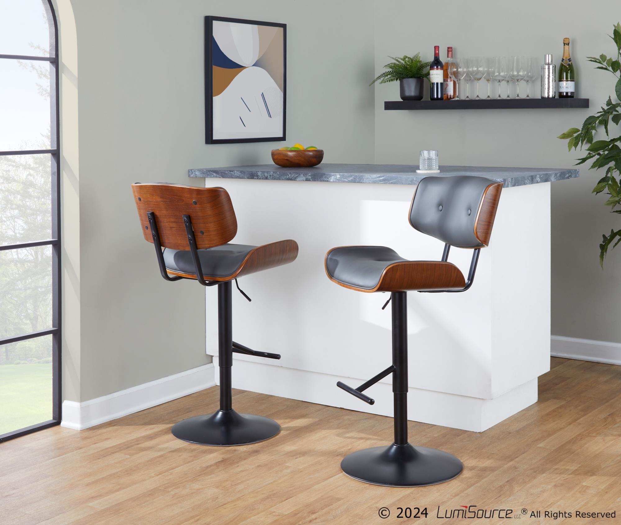 Lombardi Mid-Century Modern Grey Faux Leather Swivel Barstool (Set of 3) 2 Lombardi Mid-Century Modern Grey Faux Leather Swivel Barstool (Set of 3) - Image 2