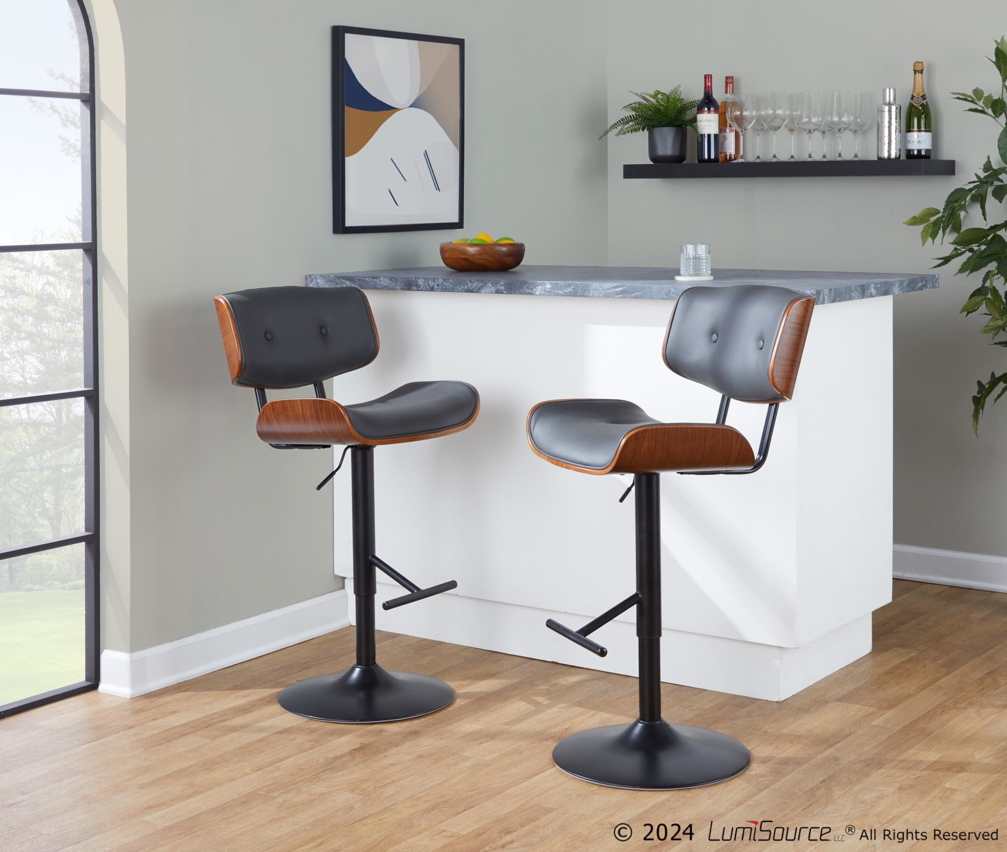 Lombardi Mid-Century Modern Grey Faux Leather Swivel Barstool (Set of 3) 3 Lombardi Mid-Century Modern Grey Faux Leather Swivel Barstool (Set of 3) - Image 3