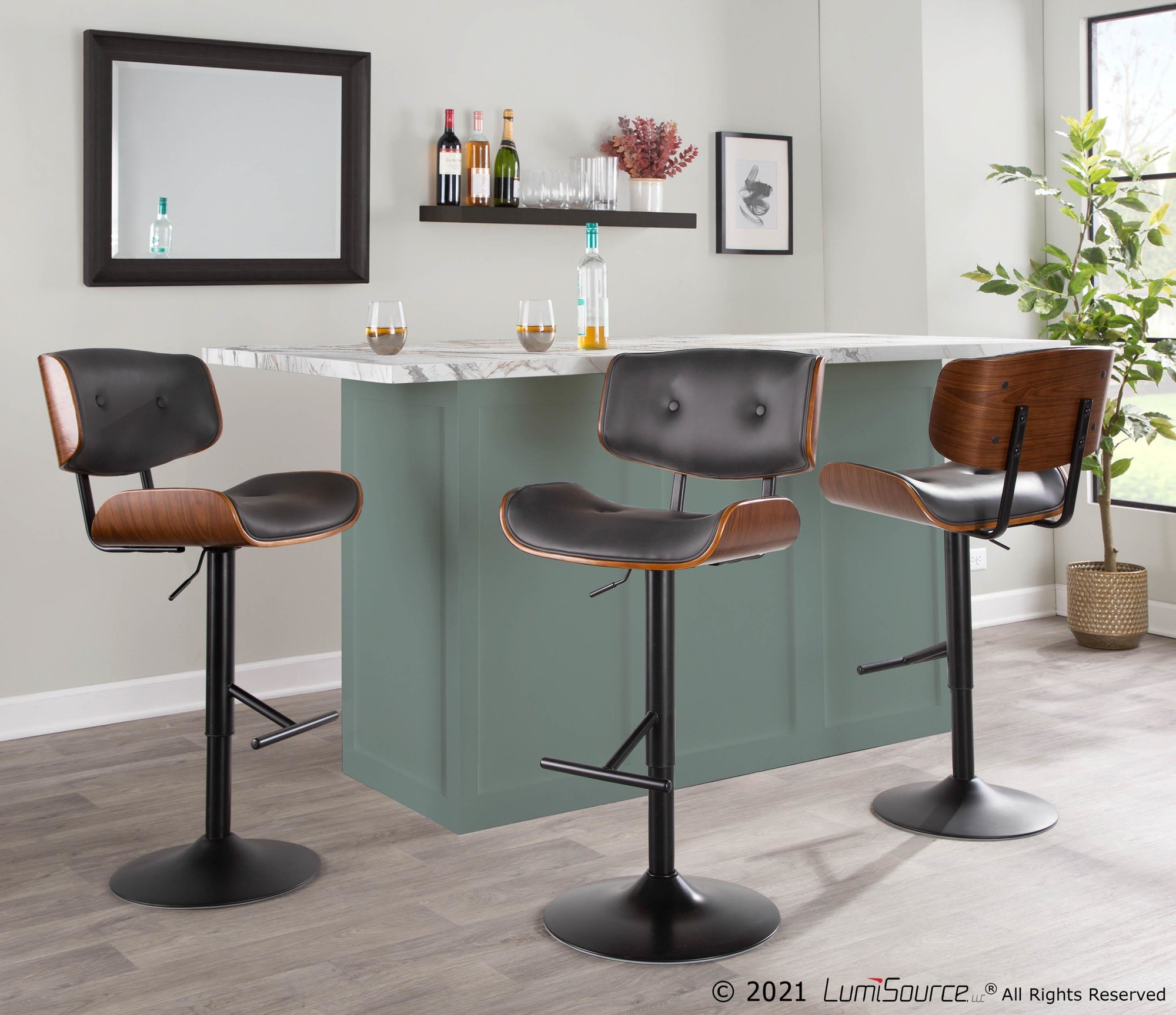 Lombardi Mid-Century Modern Grey Faux Leather Swivel Barstool (Set of 3) 4 Lombardi Mid-Century Modern Grey Faux Leather Swivel Barstool (Set of 3) - Image 4