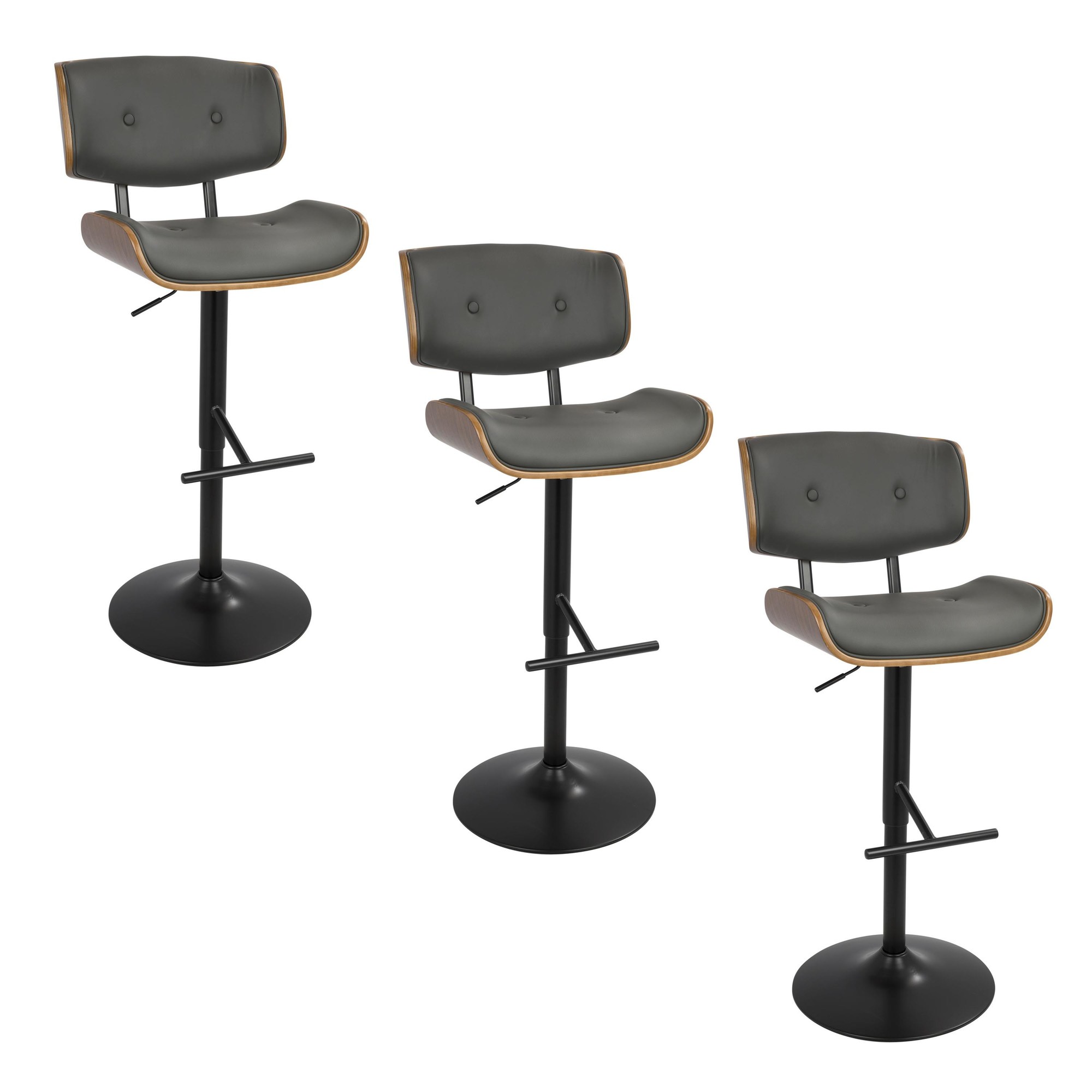 Lombardi Mid-Century Modern Grey Faux Leather Swivel Barstool (Set of 3) 5 Lombardi Mid-Century Modern Grey Faux Leather Swivel Barstool (Set of 3) - Image 5