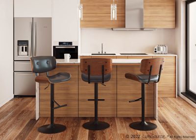 Lombardi Mid-Century Modern Grey Faux Leather Swivel Barstool (Set of 3)