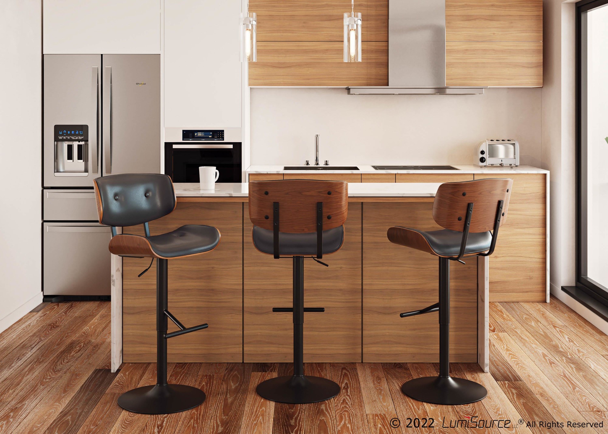 Lombardi Mid-Century Modern Grey Faux Leather Swivel Barstool (Set of 3) 1 Lombardi Mid-Century Modern Grey Faux Leather Swivel Barstool (Set of 3)