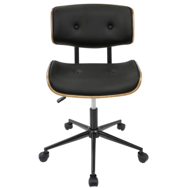 Lombardi Mid Century Modern Walnut and Black Swivel Office Chair 10