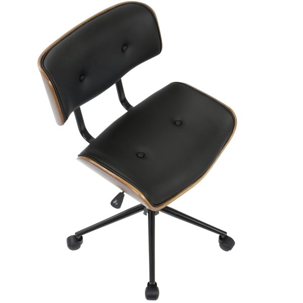 Lombardi Mid Century Modern Walnut and Black Swivel Office Chair 11