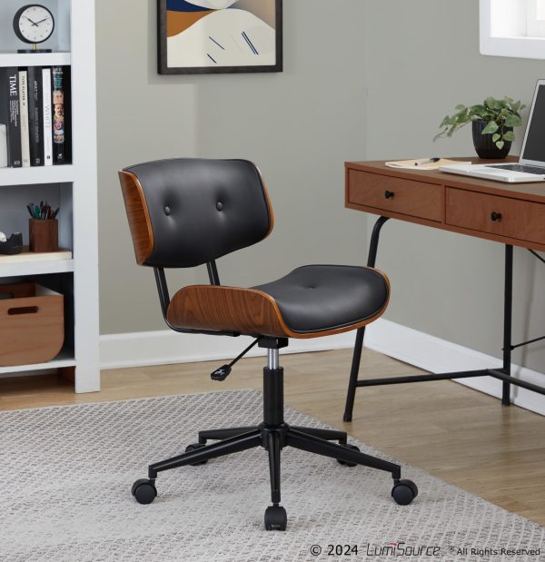 Lombardi Mid Century Modern Walnut and Black Swivel Office Chair 2