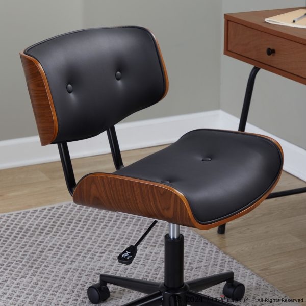 Lombardi Mid Century Modern Walnut and Black Swivel Office Chair 3
