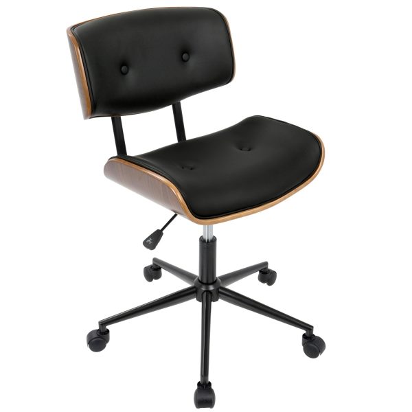 Lombardi Mid Century Modern Walnut and Black Swivel Office Chair 5