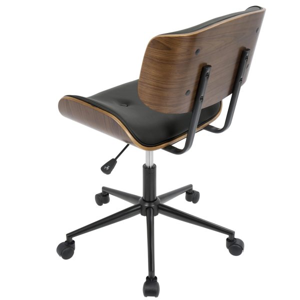 Lombardi Mid Century Modern Walnut and Black Swivel Office Chair 8