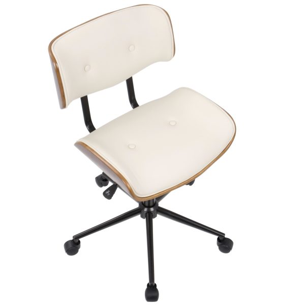 Lombardi Mid Century Modern Walnut and Cream Swivel Office Chair 10