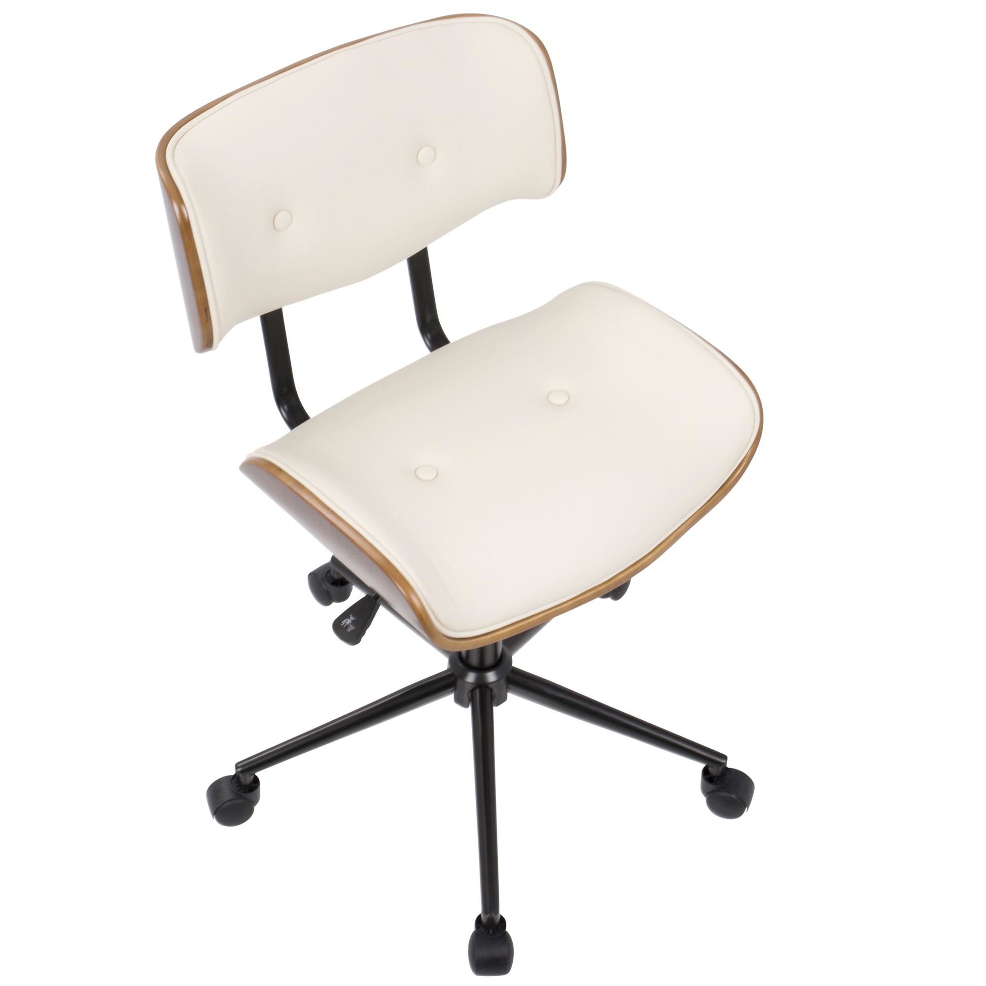Lombardi Mid-Century Modern Walnut and Cream Swivel Office Chair 11 Lombardi Mid-Century Modern Walnut and Cream Swivel Office Chair - Image 11