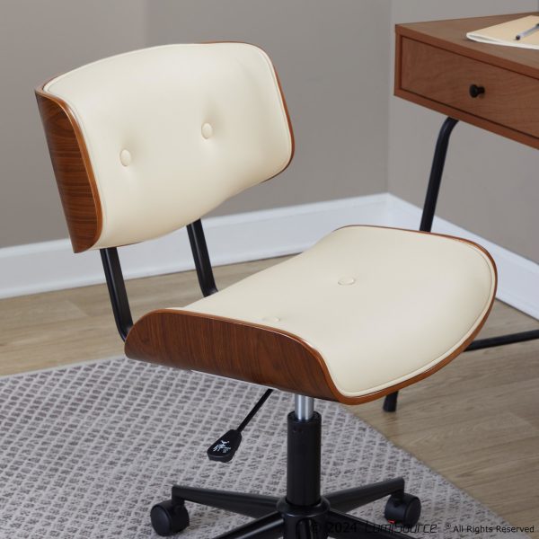 Lombardi Mid Century Modern Walnut and Cream Swivel Office Chair 2
