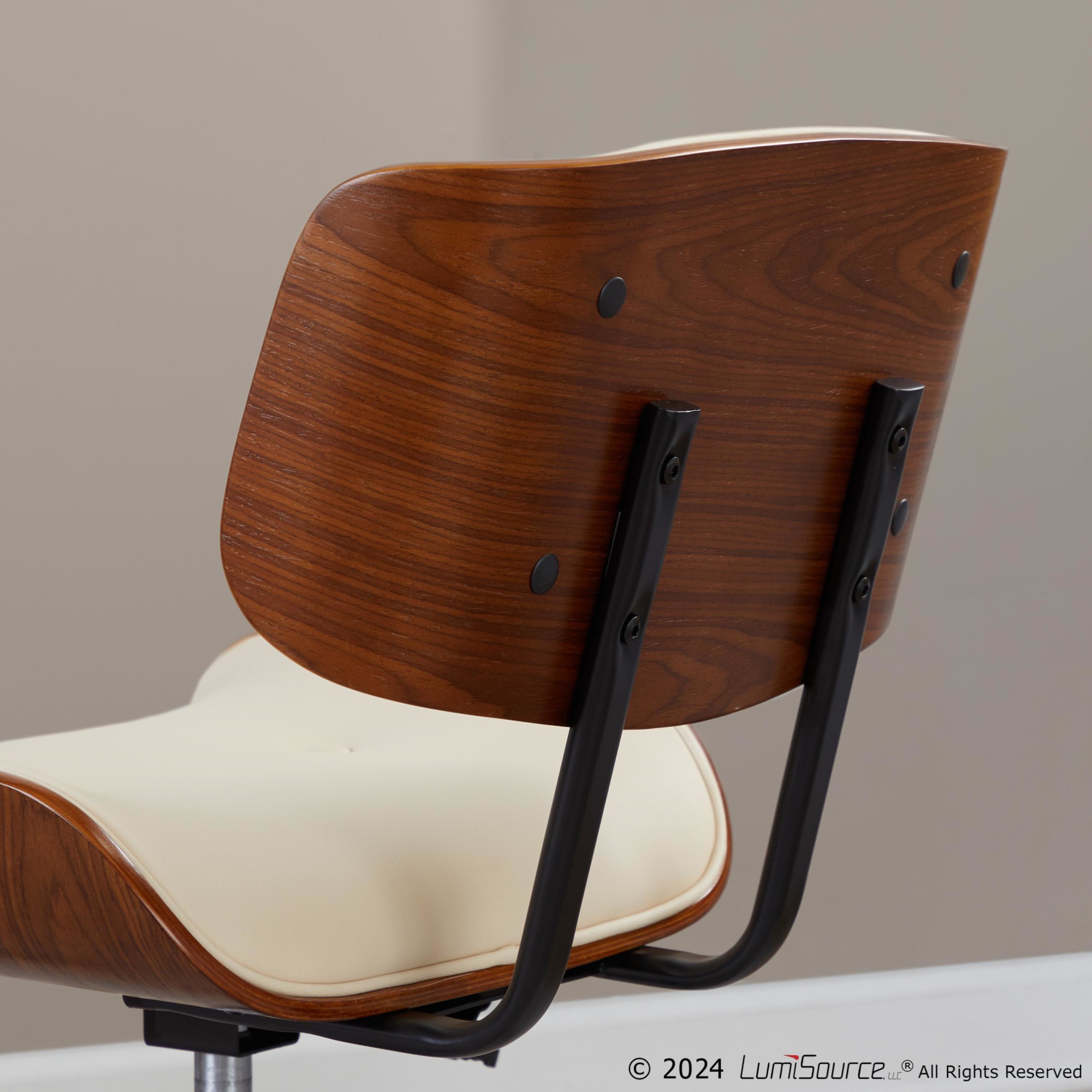 Lombardi Mid-Century Modern Walnut and Cream Swivel Office Chair 4 Lombardi Mid-Century Modern Walnut and Cream Swivel Office Chair - Image 4