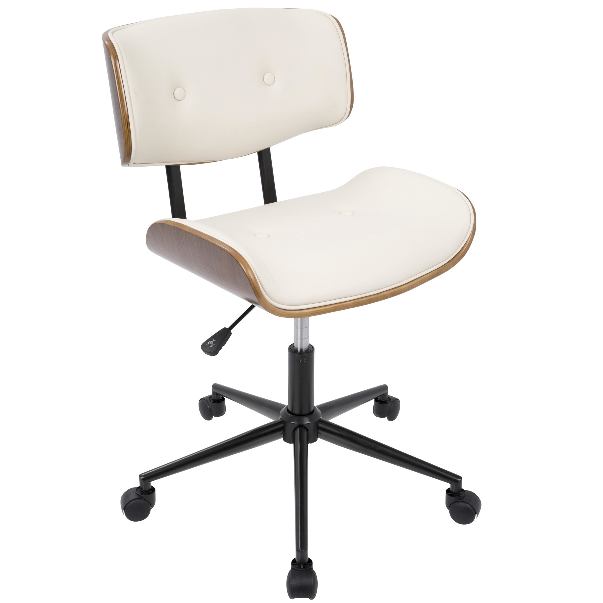 Lombardi Mid-Century Modern Walnut and Cream Swivel Office Chair 5 Lombardi Mid-Century Modern Walnut and Cream Swivel Office Chair - Image 5