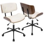 Lombardi Mid-Century Modern Walnut and Cream Swivel Office Chair 18 Lombardi Mid-Century Modern Walnut and Cream Swivel Office Chair
