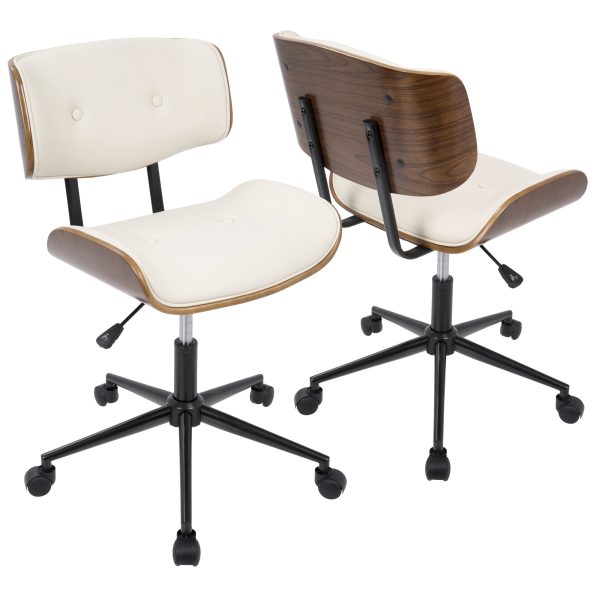 Lombardi Mid Century Modern Walnut and Cream Swivel Office Chair 5