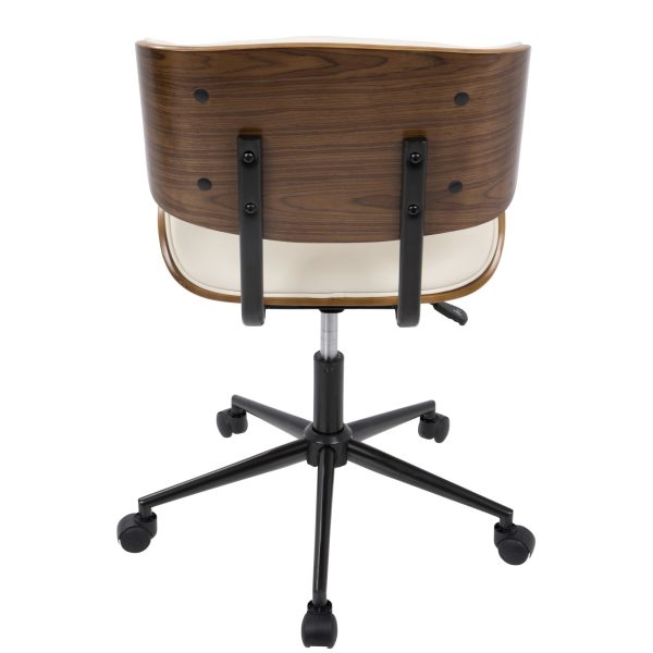 Lombardi Mid Century Modern Walnut and Cream Swivel Office Chair 8
