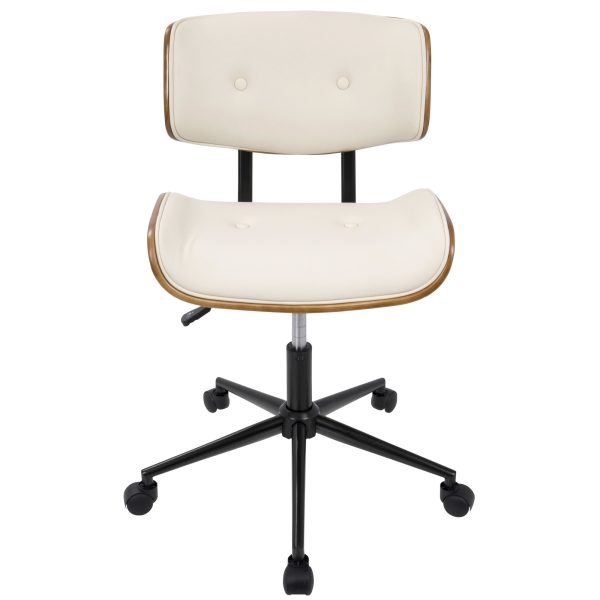 Lombardi Mid Century Modern Walnut and Cream Swivel Office Chair 9