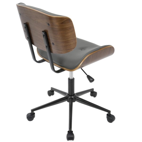 Lombardi Mid Century Modern Walnut and Grey Swivel Office Chair 10