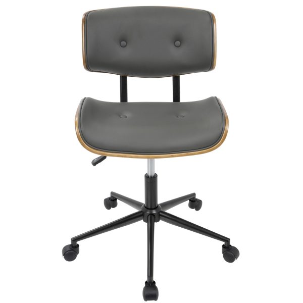 Lombardi Mid Century Modern Walnut and Grey Swivel Office Chair 12