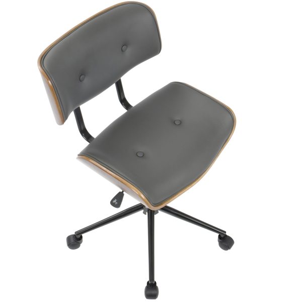 Lombardi Mid Century Modern Walnut and Grey Swivel Office Chair 13