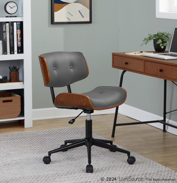 Lombardi Mid Century Modern Walnut and Grey Swivel Office Chair 3