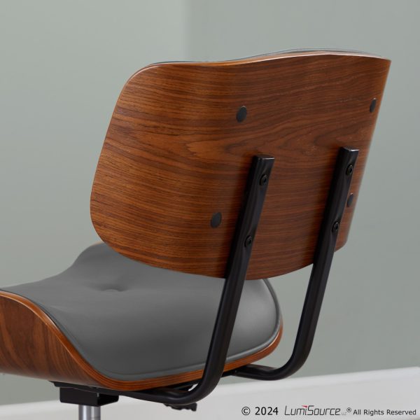Lombardi Mid Century Modern Walnut and Grey Swivel Office Chair 5