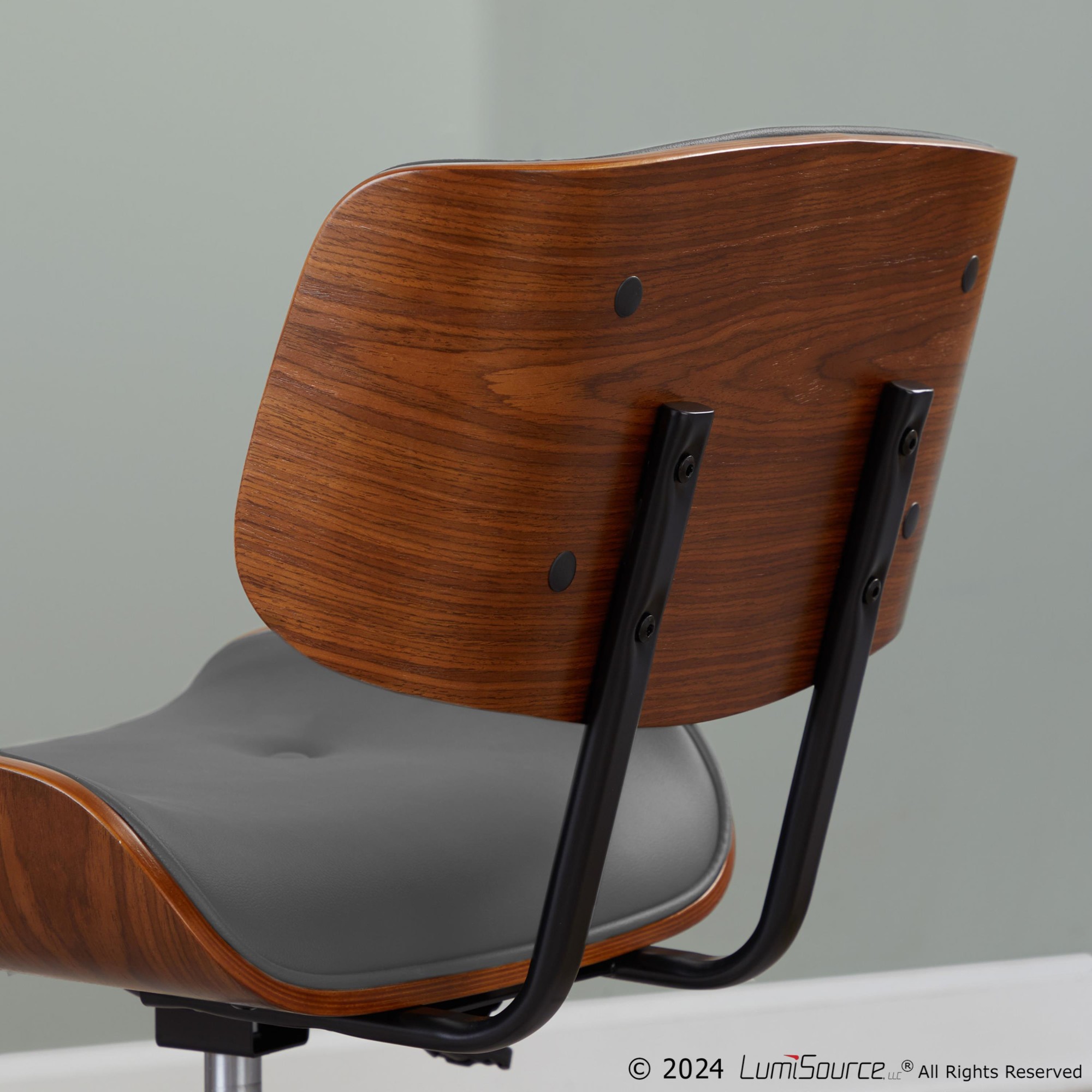 Lombardi Mid-Century Modern Walnut and Grey Swivel Office Chair 5 Lombardi Mid-Century Modern Walnut and Grey Swivel Office Chair - Image 5