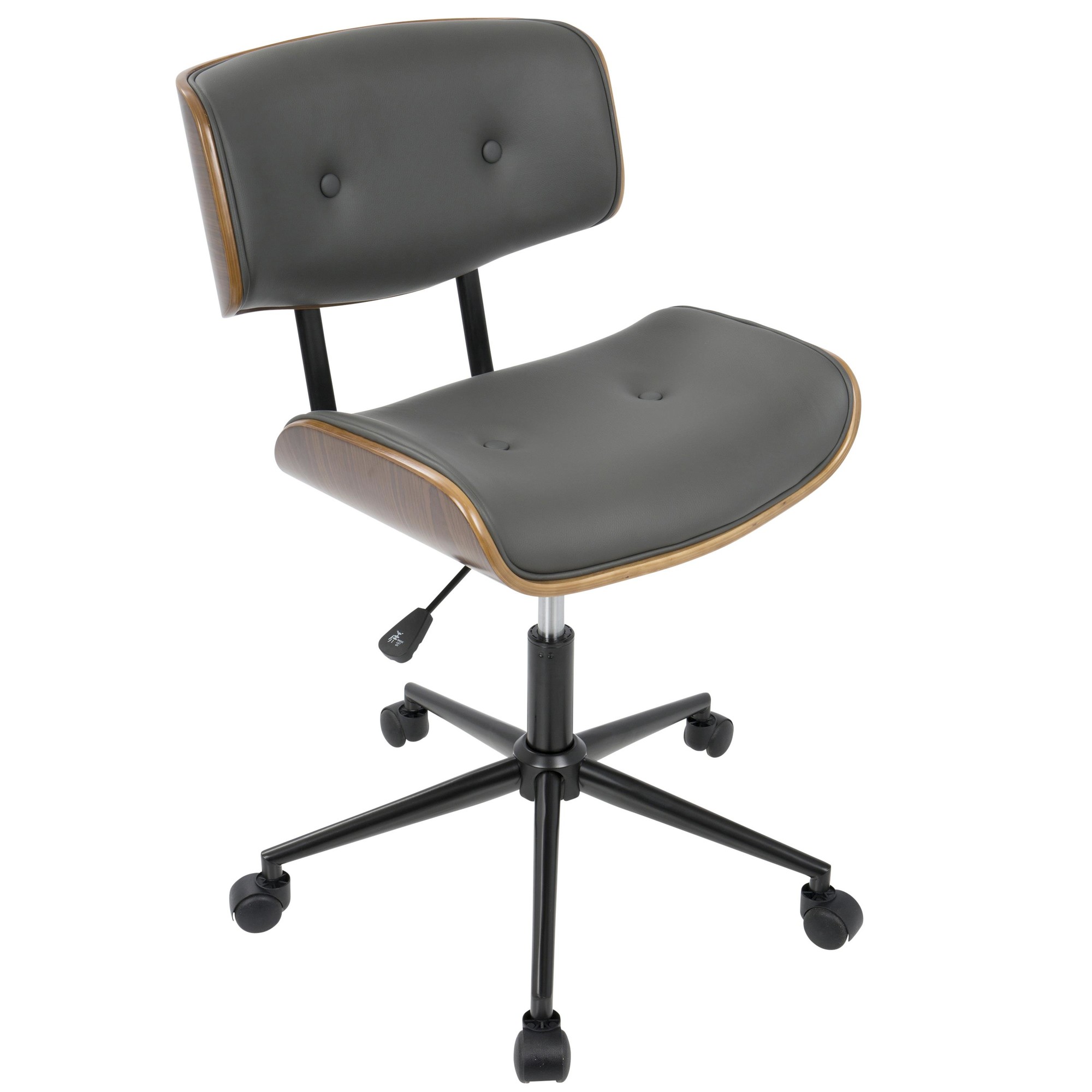 Lombardi Mid-Century Modern Walnut and Grey Swivel Office Chair 7 Lombardi Mid-Century Modern Walnut and Grey Swivel Office Chair - Image 7