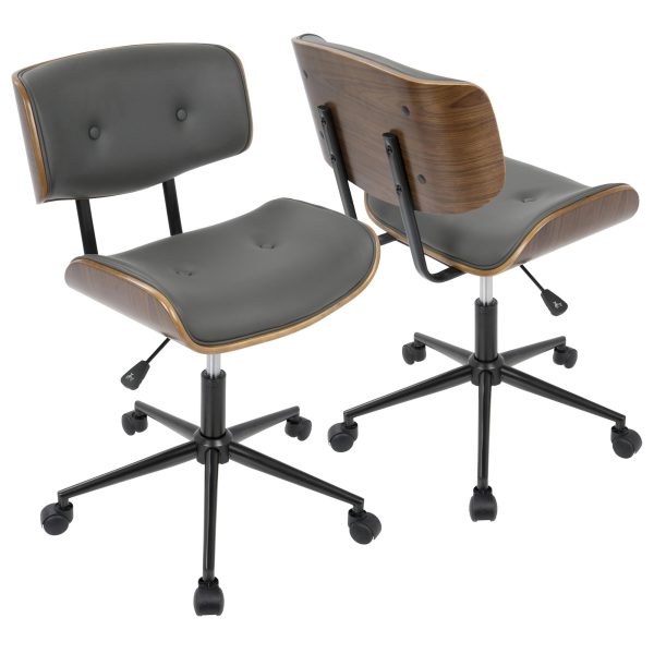 Lombardi Mid Century Modern Walnut and Grey Swivel Office Chair 8
