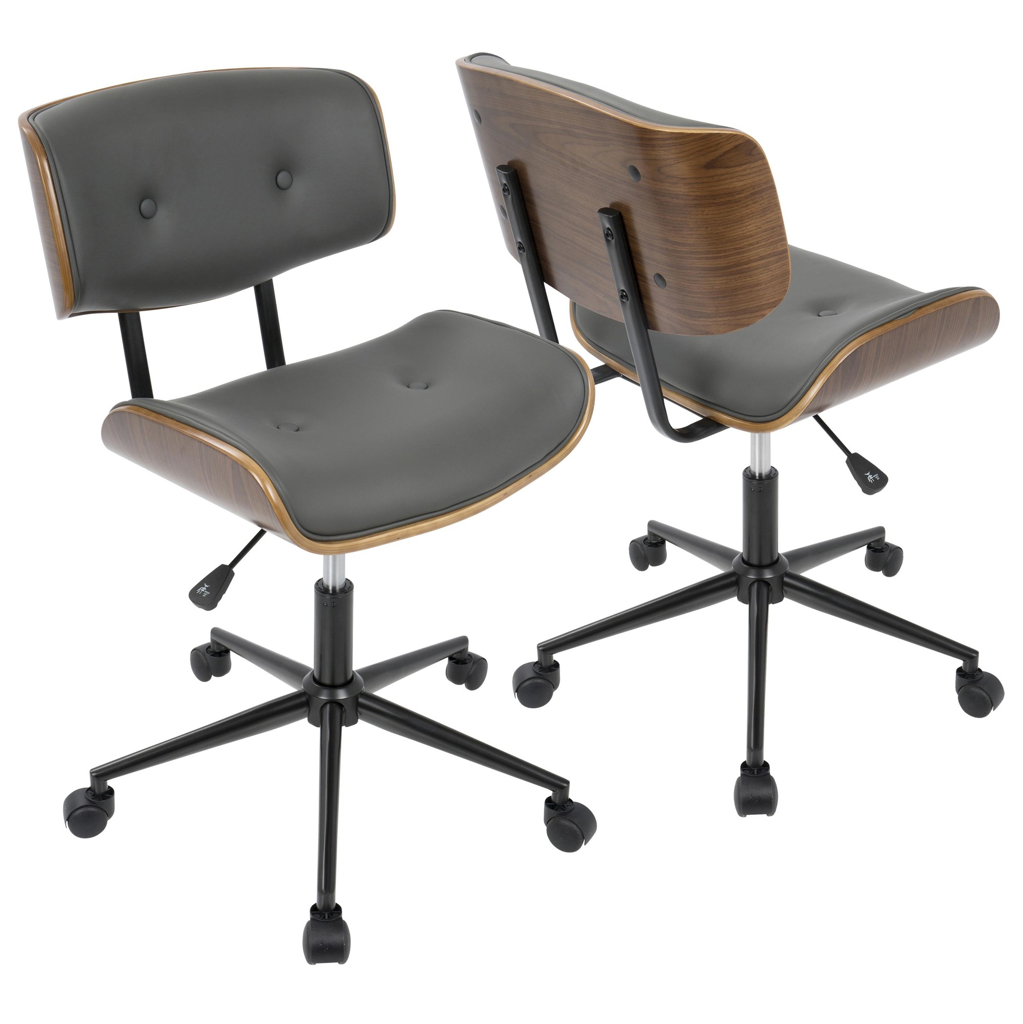 Lombardi Mid-Century Modern Walnut and Grey Swivel Office Chair 8 Lombardi Mid-Century Modern Walnut and Grey Swivel Office Chair - Image 8