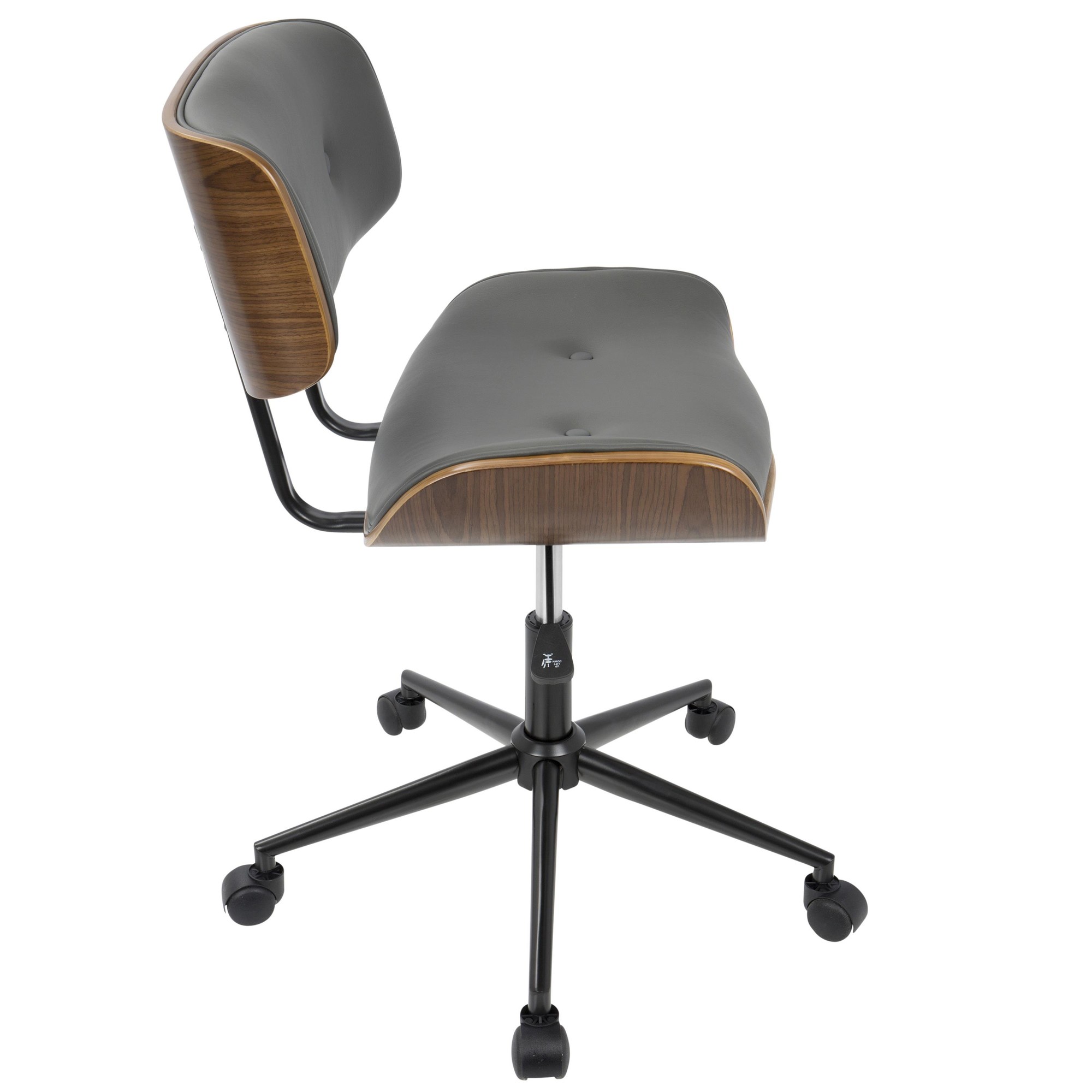 Lombardi Mid-Century Modern Walnut and Grey Swivel Office Chair 9 Lombardi Mid-Century Modern Walnut and Grey Swivel Office Chair - Image 9
