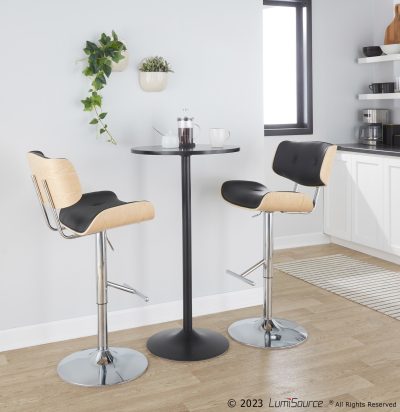 Lombardi Mid-Century Swivel Adjustable Chrome Barstool Black Faux Leather (Set of 2)