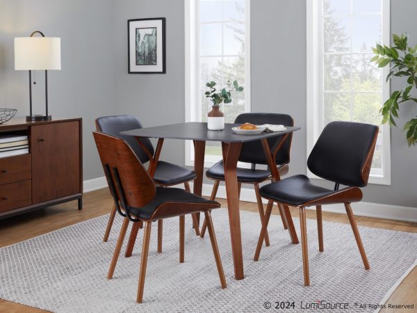 Lombardi Mid Century Walnut Black Faux Leather Accent Chairs Set of 2 1