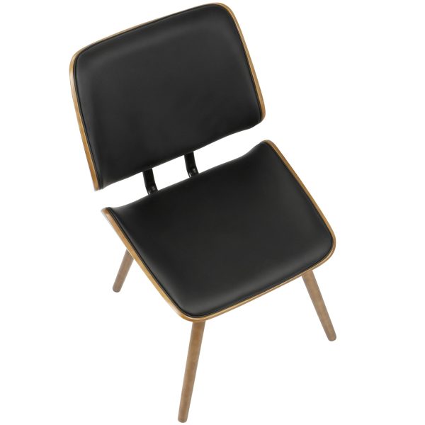 Lombardi Mid Century Walnut Black Faux Leather Accent Chairs Set of 2 12