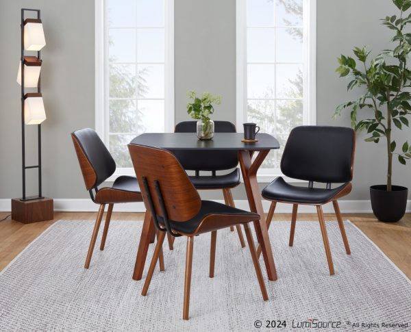 Lombardi Mid Century Walnut Black Faux Leather Accent Chairs Set of 2 2