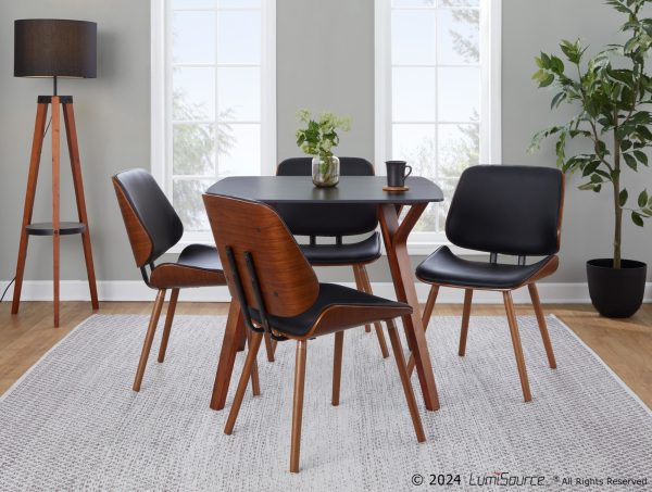 Lombardi Mid Century Walnut Black Faux Leather Accent Chairs Set of 2 3