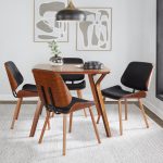 Lombardi Mid-Century Walnut Black Faux Leather Accent Chairs (Set of 2)