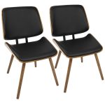 Lombardi Mid-Century Walnut Black Faux Leather Accent Chairs (Set of 2)