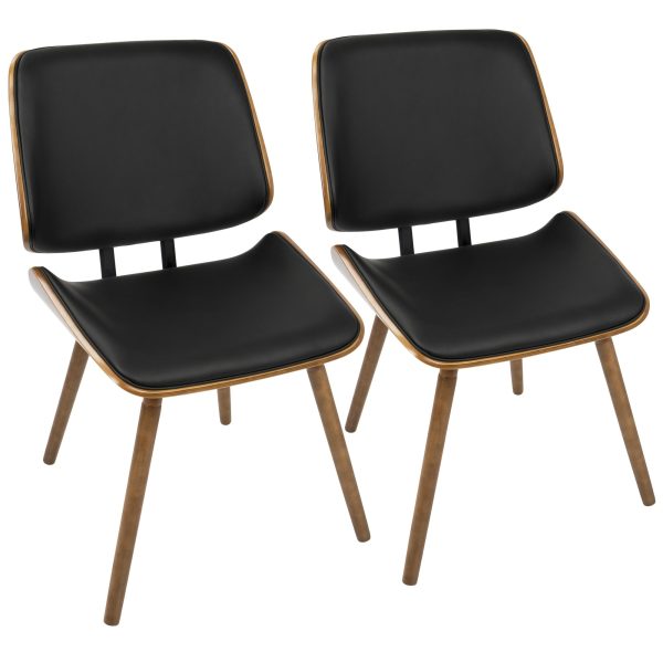 Lombardi Mid Century Walnut Black Faux Leather Accent Chairs Set of 2 5
