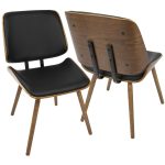 Lombardi Mid-Century Walnut Black Faux Leather Accent Chairs (Set of 2)